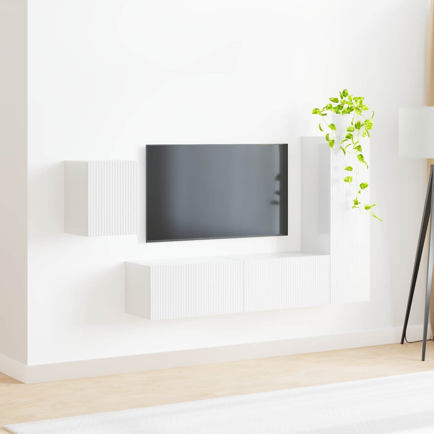 TV szekrény garnitúra 4 pcs Magas Fényű Fehér Faanyag