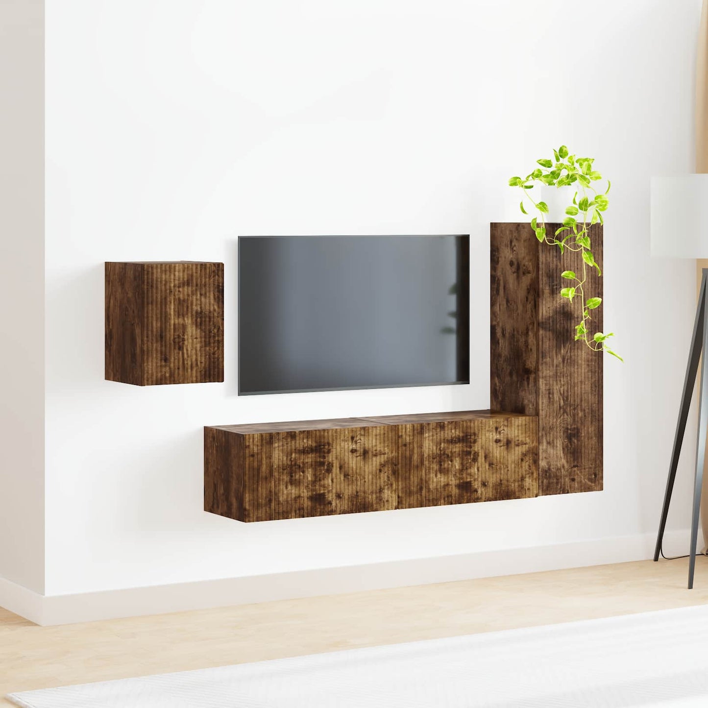 TV szekrény garnitúra 4 pcs Füstölt tölgy Szerelt Fa
