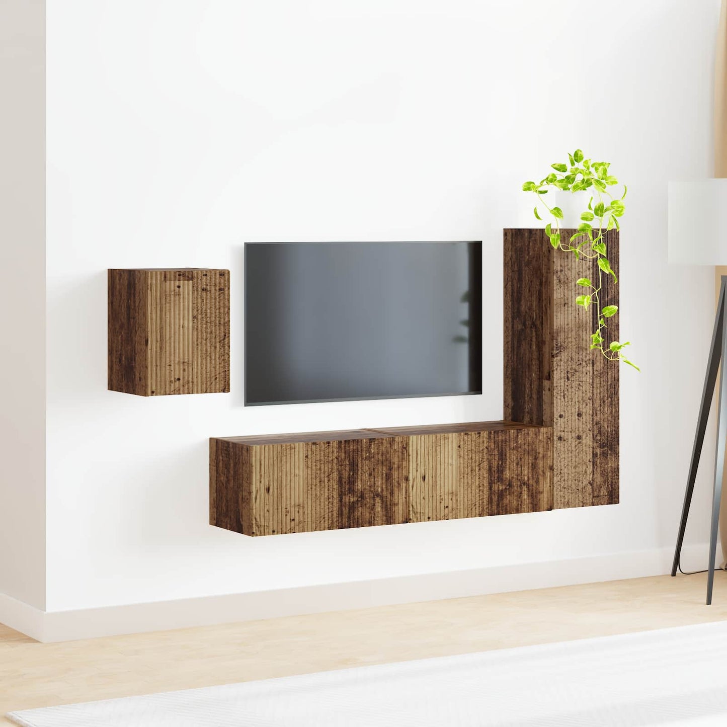 TV szekrény garnitúra Falra szerelhető 4 pcs Öreg fa Faanyag