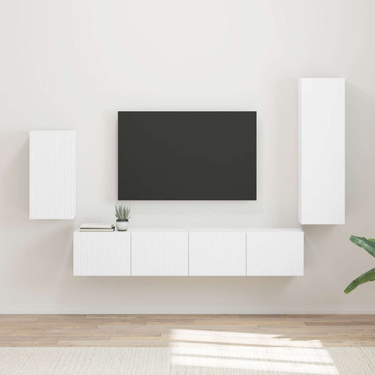 TV szekrény garnitúra Falra szerelhető 4 pcs Fehér Faanyag