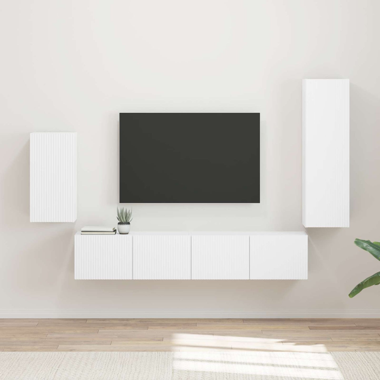 TV szekrény garnitúra Falra szerelhető 4 pcs Fehér Faanyag