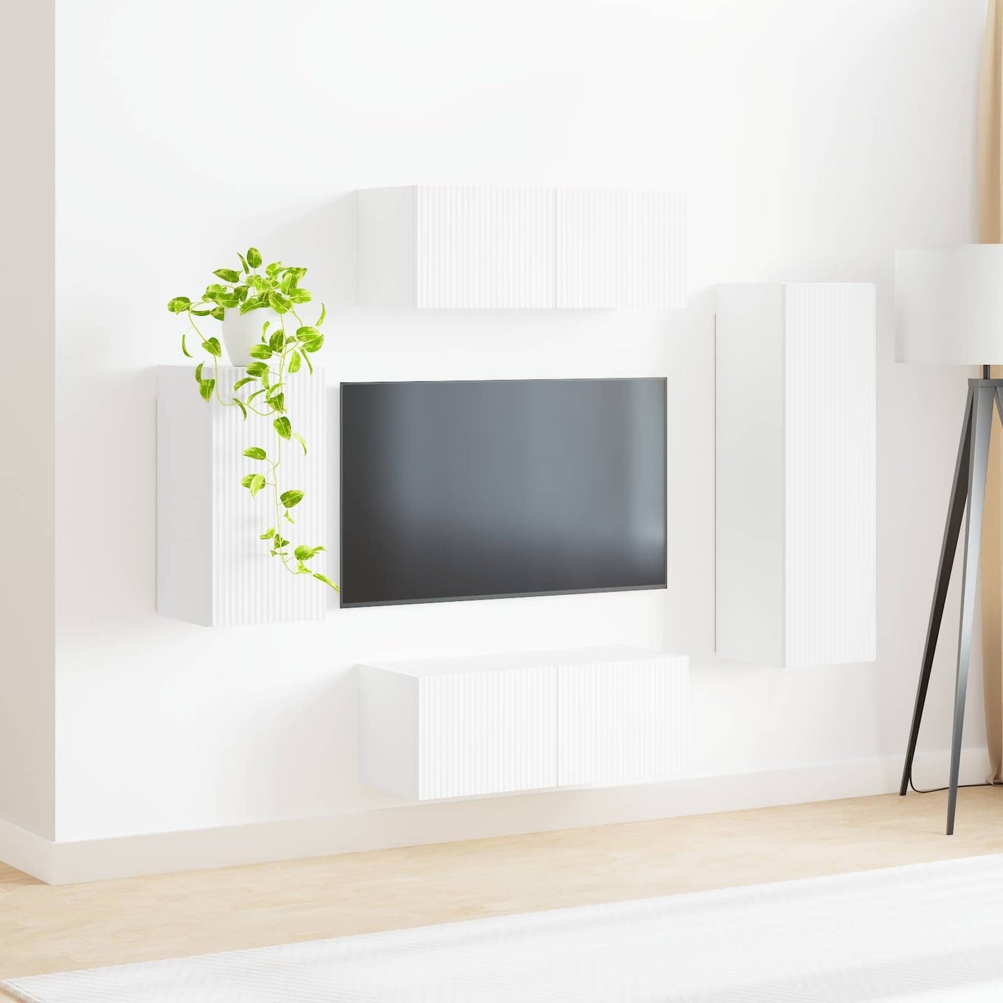 TV szekrény garnitúra Falra szerelhető 4 pcs Fehér Faanyag