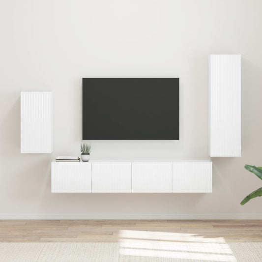 TV szekrény garnitúra 4 pcs Magas Fényű Fehér Faanyag