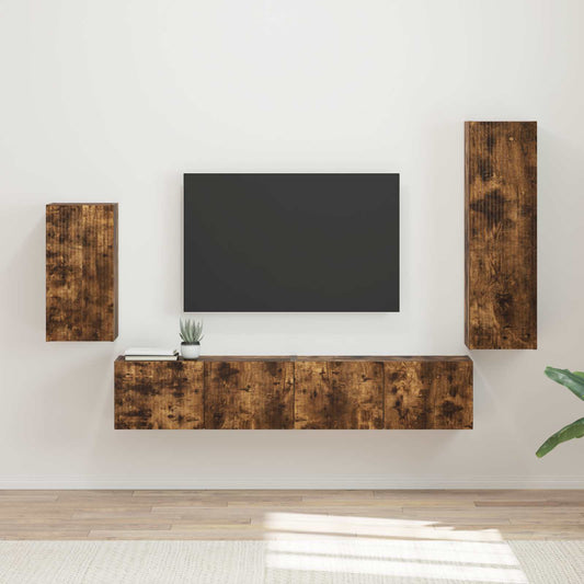 TV szekrény garnitúra 4 pcs Füstölt tölgy Faanyag