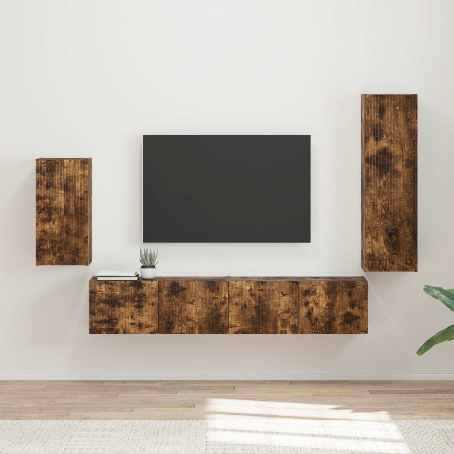 TV szekrény garnitúra 4 pcs Füstölt tölgy Szerelt Fa