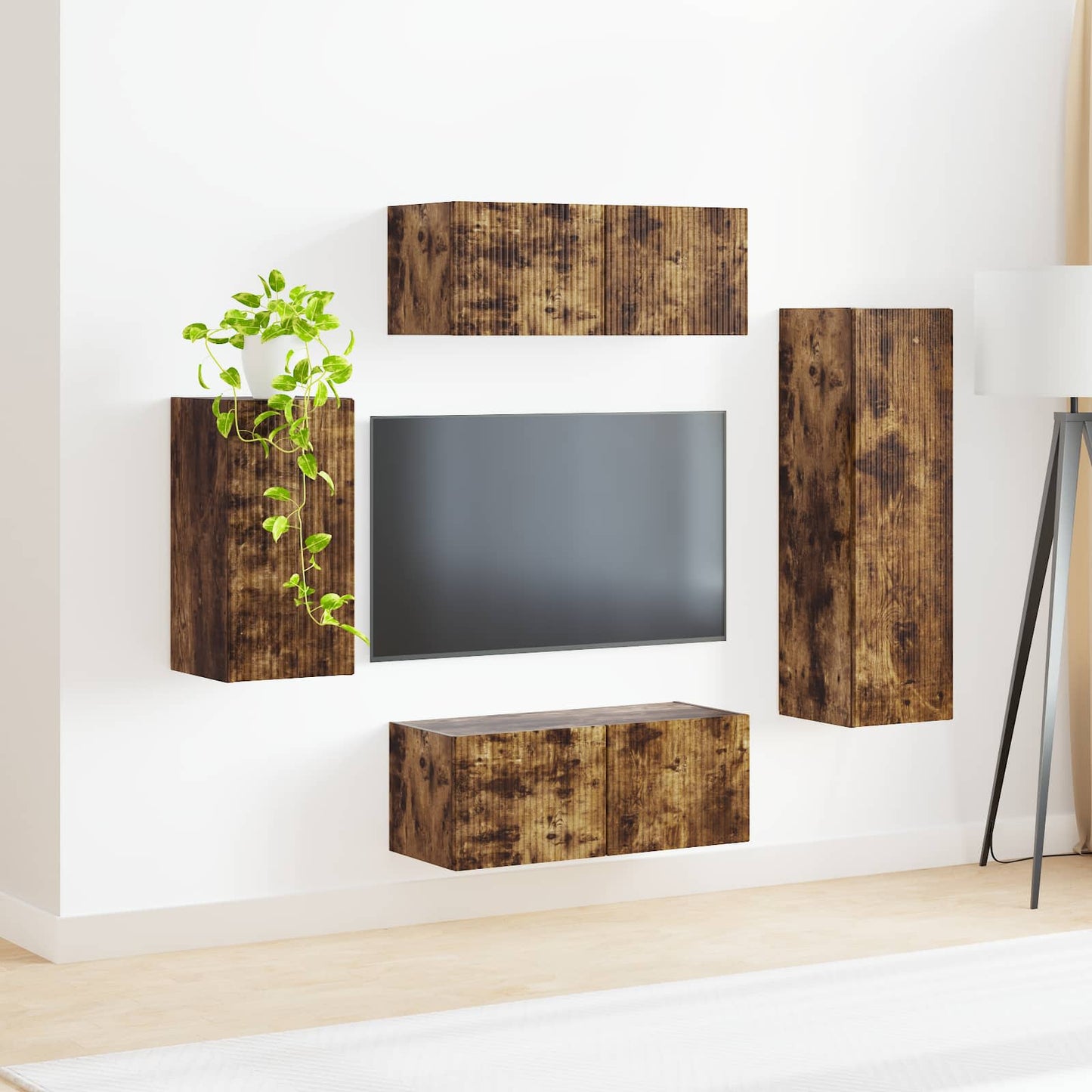 TV szekrény garnitúra 4 pcs Füstölt tölgy Szerelt Fa
