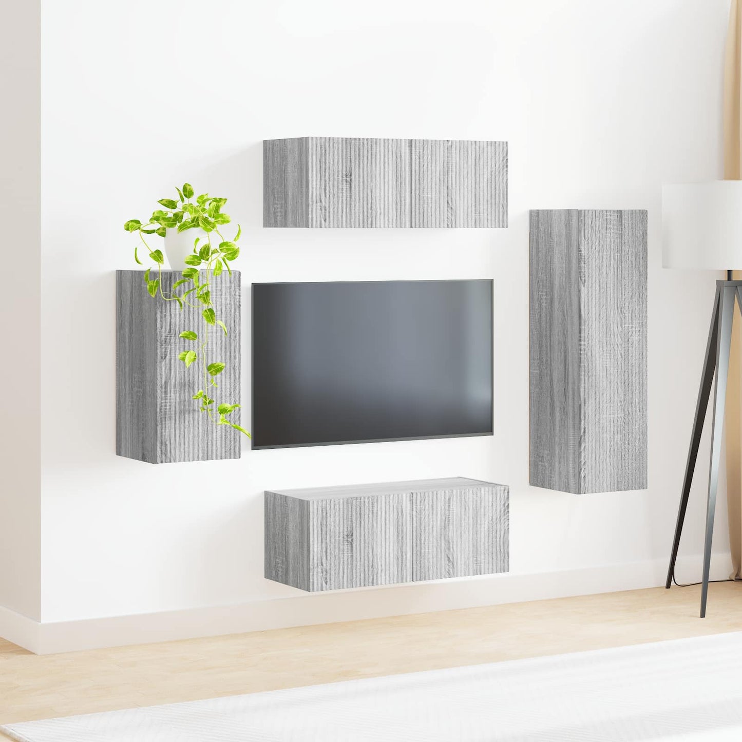 TV szekrény garnitúra 4 pcs Szürke Sonoma Szerelt Fa
