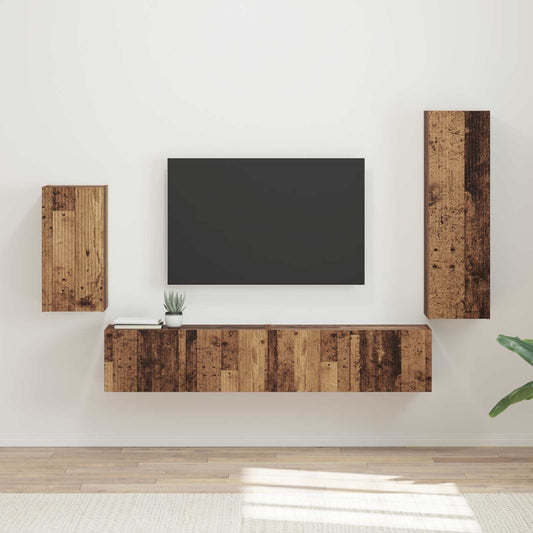 TV szekrény garnitúra Falra szerelhető 4 pcs Öreg fa Faanyag