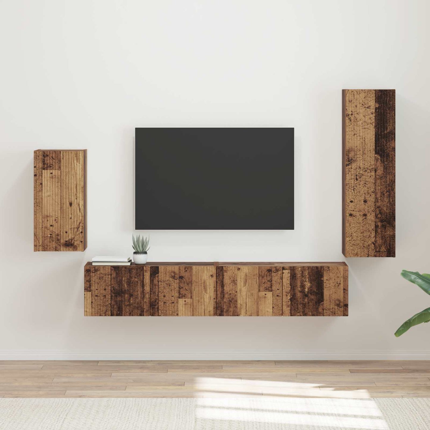TV szekrény garnitúra 4 pcs Öreg fa Szerelt Fa