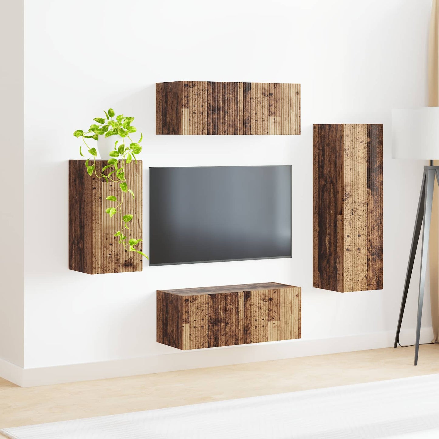 TV szekrény garnitúra 4 pcs Öreg fa Szerelt Fa