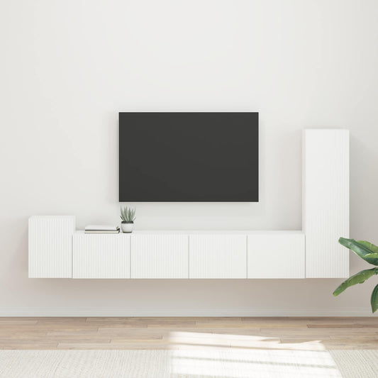 TV szekrény garnitúra Falra szerelhető 3 pcs Fehér Faanyag