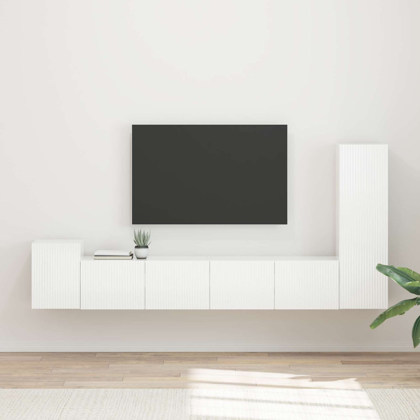 TV szekrény garnitúra 3 pcs Magas Fényű Fehér Faanyag