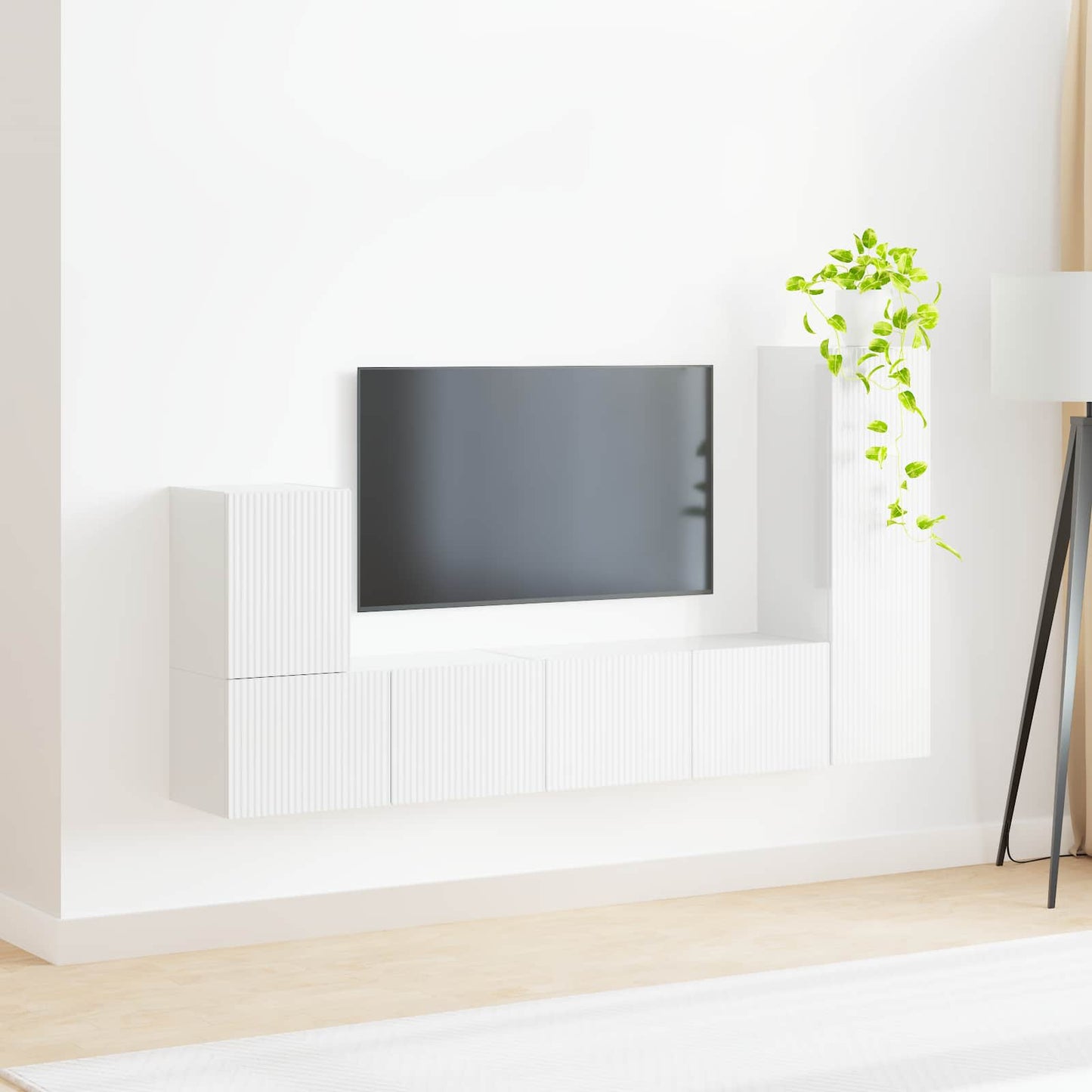 TV szekrény garnitúra 3 pcs Magas Fényű Fehér Szerelt Fa
