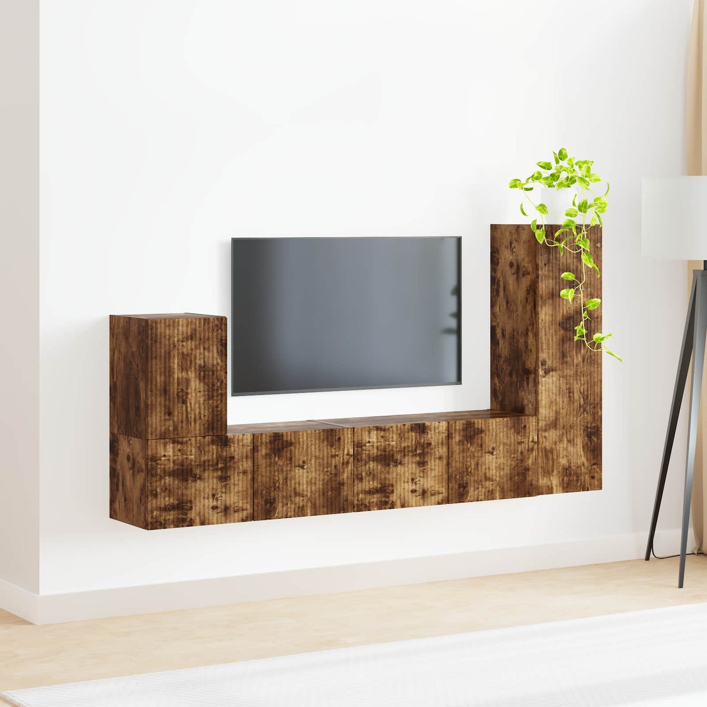 TV szekrény garnitúra 3 pcs Füstölt tölgy Szerelt Fa