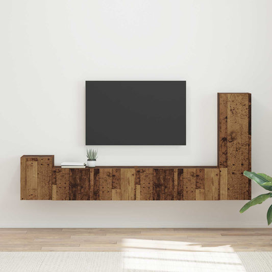 TV szekrény garnitúra Falra szerelhető 3 pcs Öreg fa Faanyag