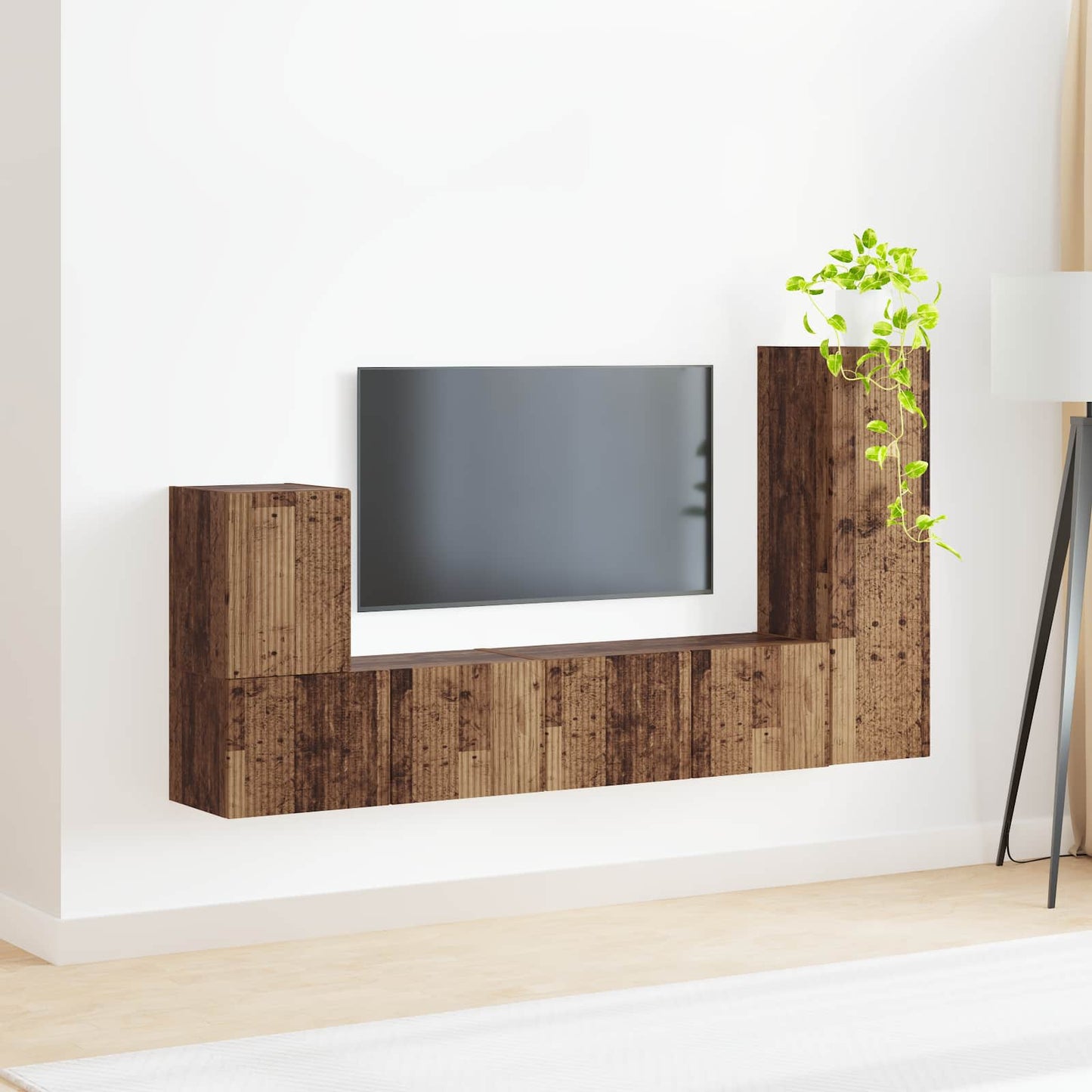 TV szekrény garnitúra Falra szerelhető 3 pcs Öreg fa Faanyag