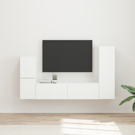 TV szekrény garnitúra Falra szerelhető 4 pcs Fehér Faanyag
