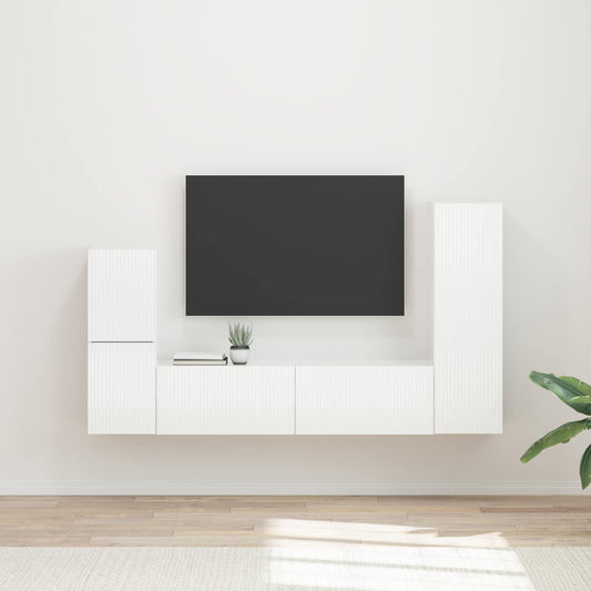 TV szekrény garnitúra 4 pcs Magas Fényű Fehér Faanyag