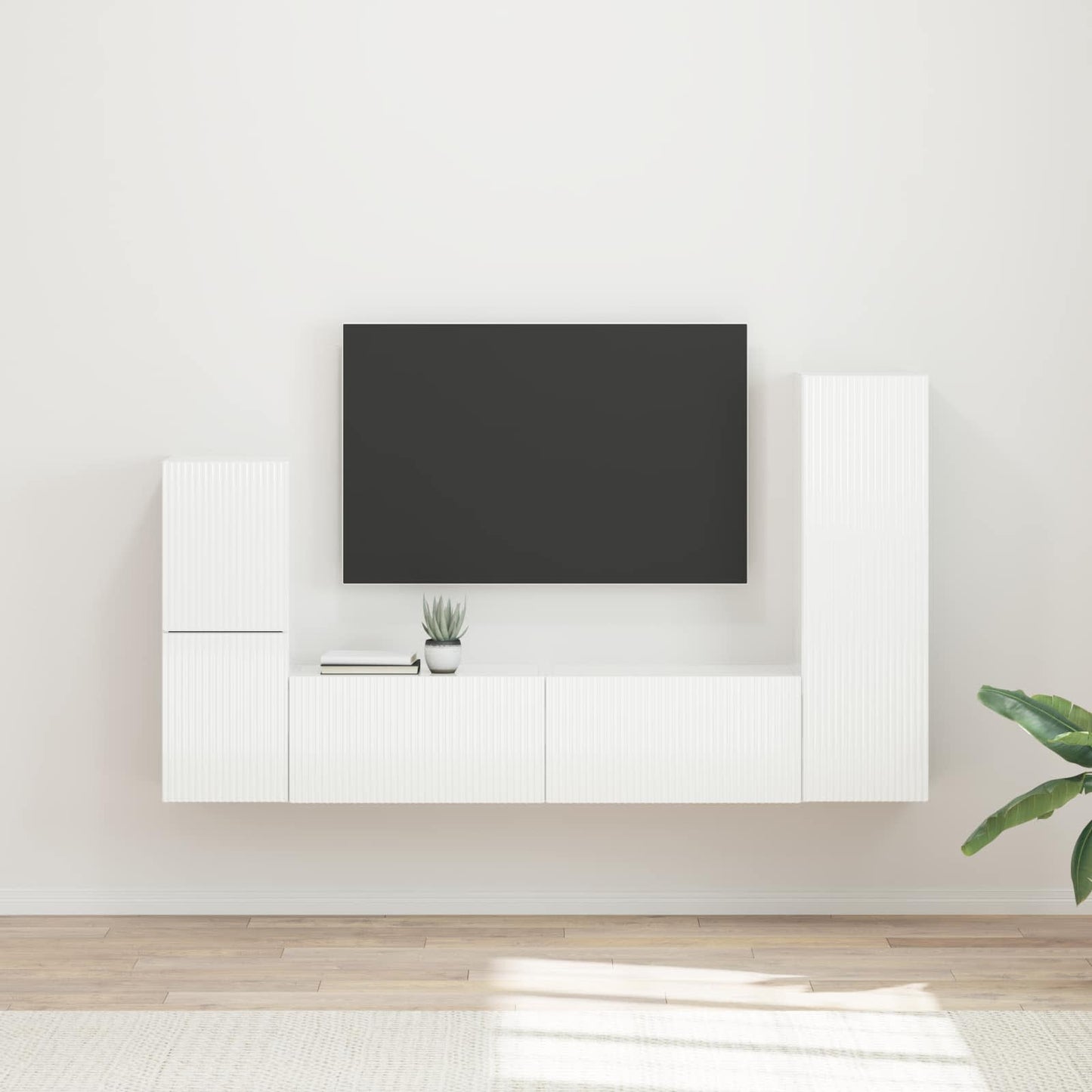 TV szekrény garnitúra 4 pcs Magas Fényű Fehér Szerelt Fa