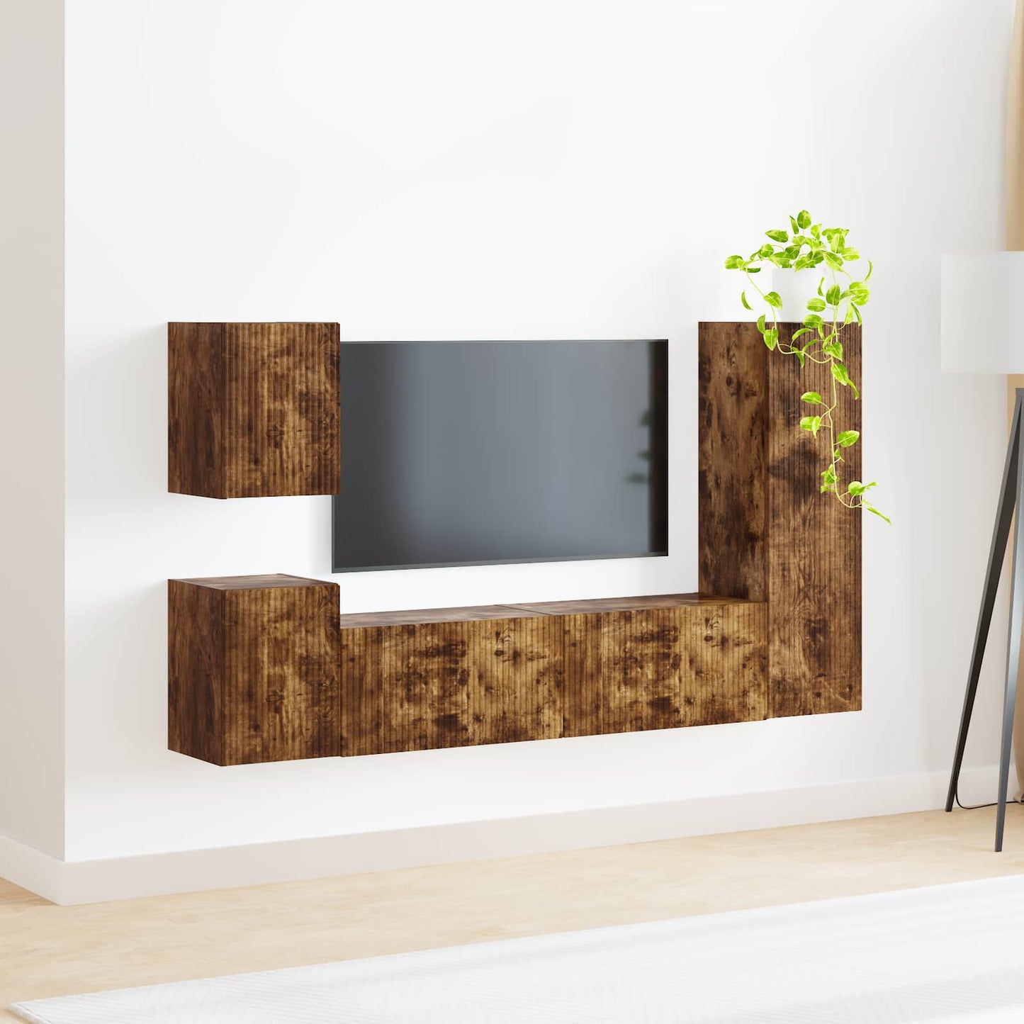 TV szekrény garnitúra 4 pcs Füstölt tölgy Szerelt Fa