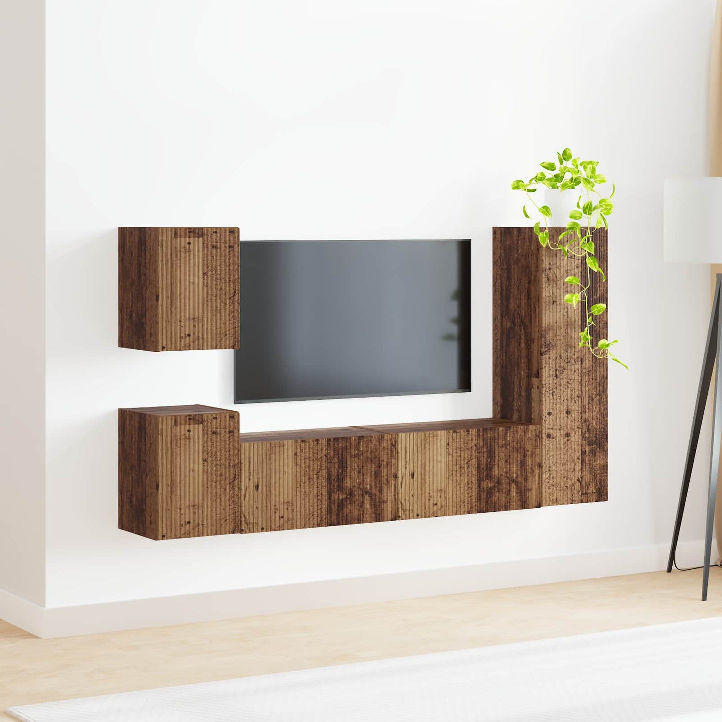 TV szekrény garnitúra Falra szerelhető 4 pcs Öreg fa Faanyag