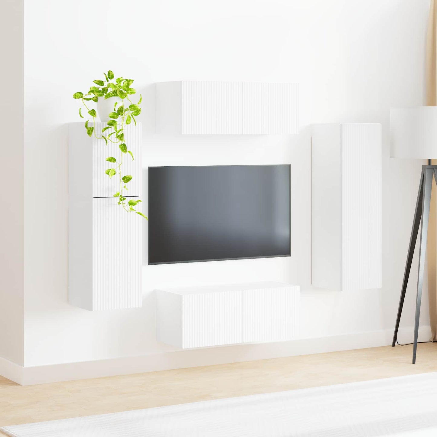 TV szekrény garnitúra Falra szerelhető 4 pcs Fehér Faanyag