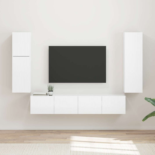 TV szekrény garnitúra 4 pcs Magas Fényű Fehér Faanyag