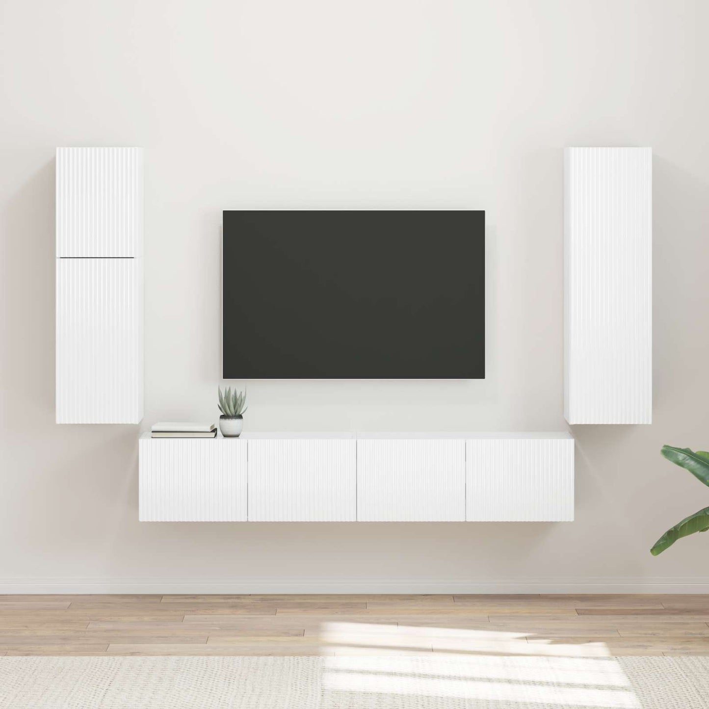 TV szekrény garnitúra 4 pcs Magas Fényű Fehér Szerelt Fa