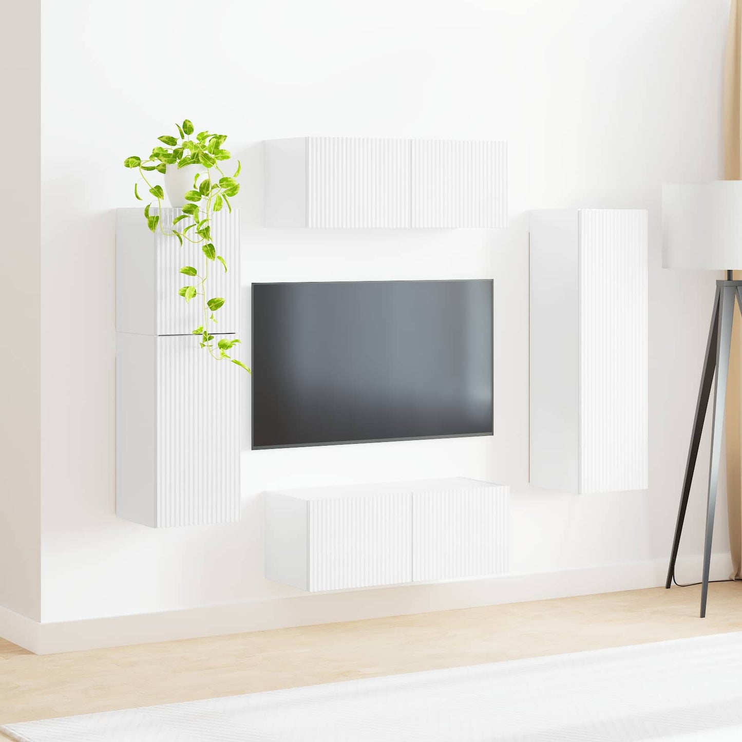 TV szekrény garnitúra 4 pcs Magas Fényű Fehér Szerelt Fa