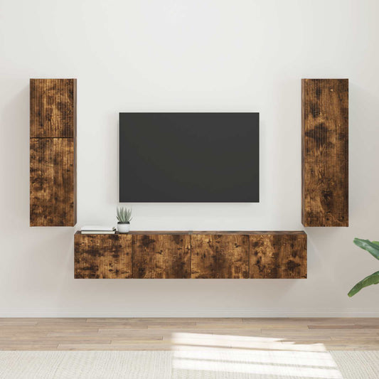 TV szekrény garnitúra 4 pcs Füstölt tölgy Faanyag
