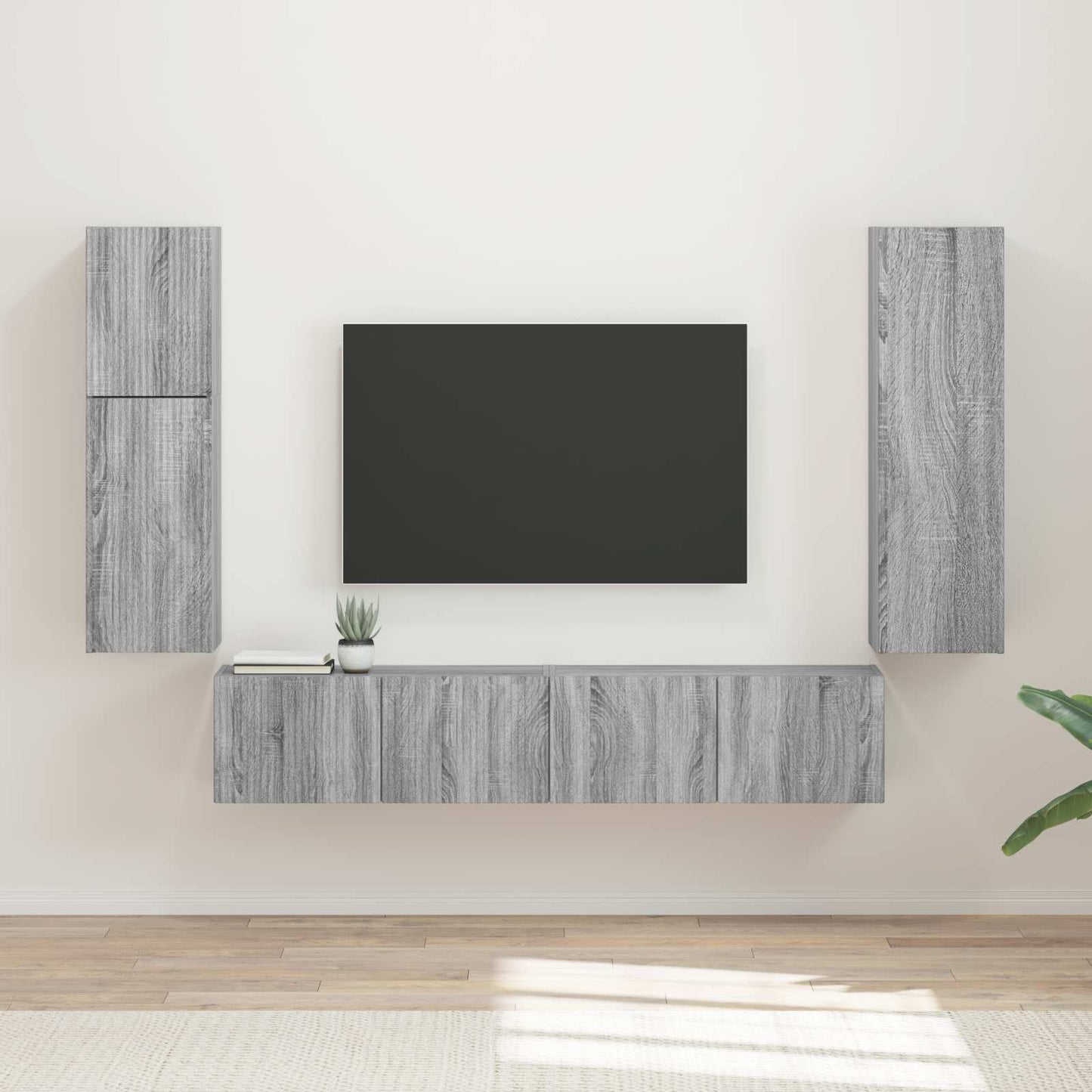TV szekrény garnitúra 4 pcs Szürke Sonoma Szerelt Fa