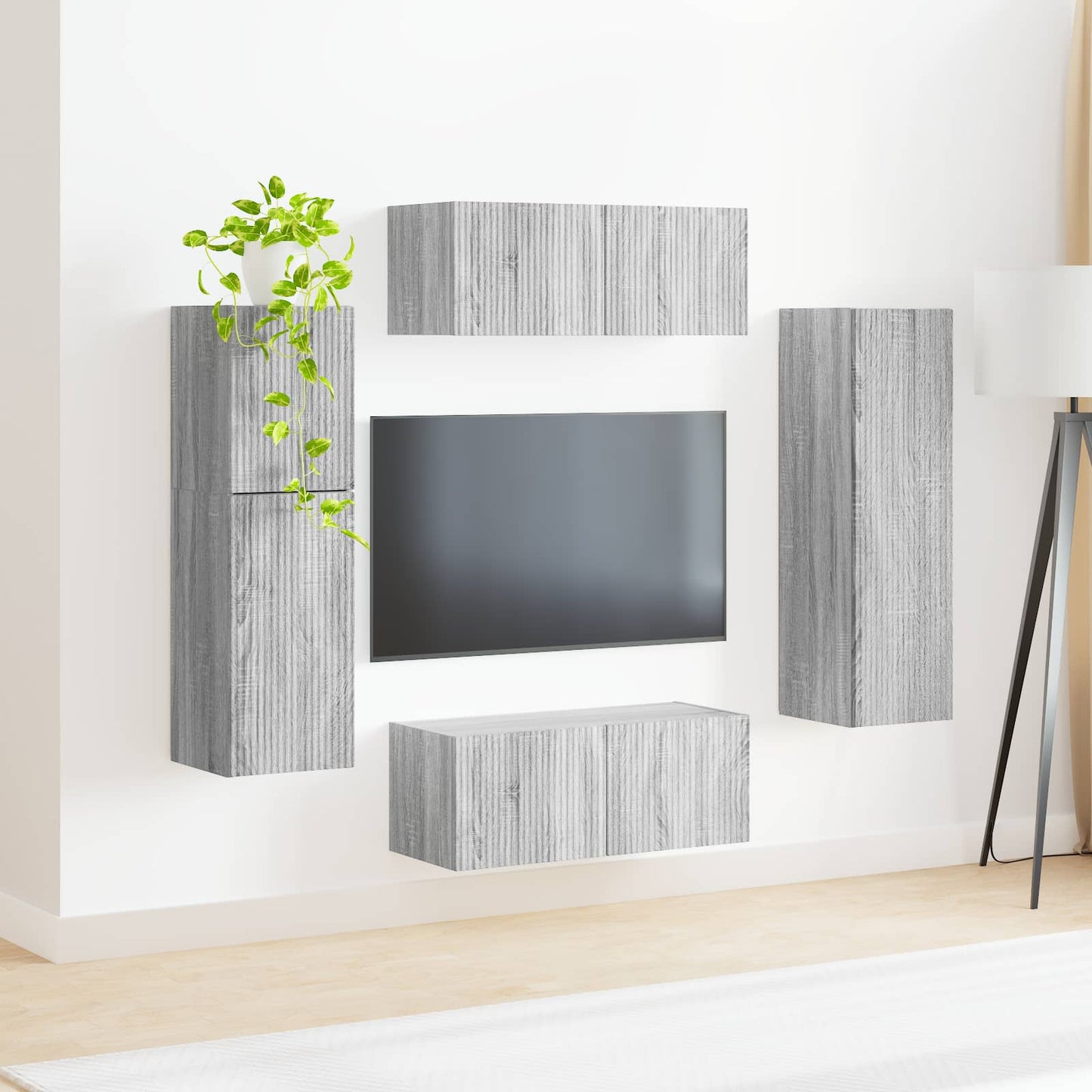 TV szekrény garnitúra 4 pcs Szürke Sonoma Szerelt Fa