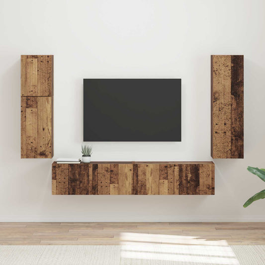 TV szekrény garnitúra Falra szerelhető 4 pcs Öreg fa Faanyag
