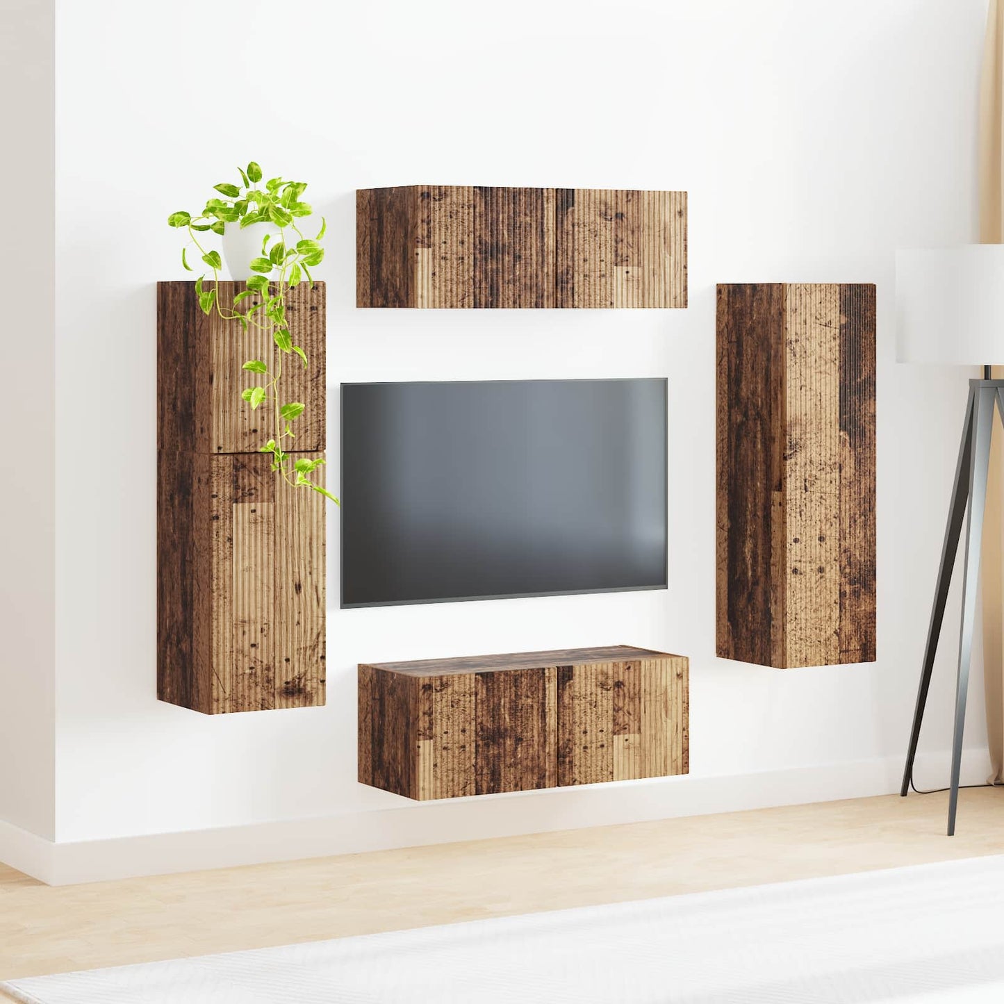 TV szekrény garnitúra 4 pcs Öreg fa Szerelt Fa