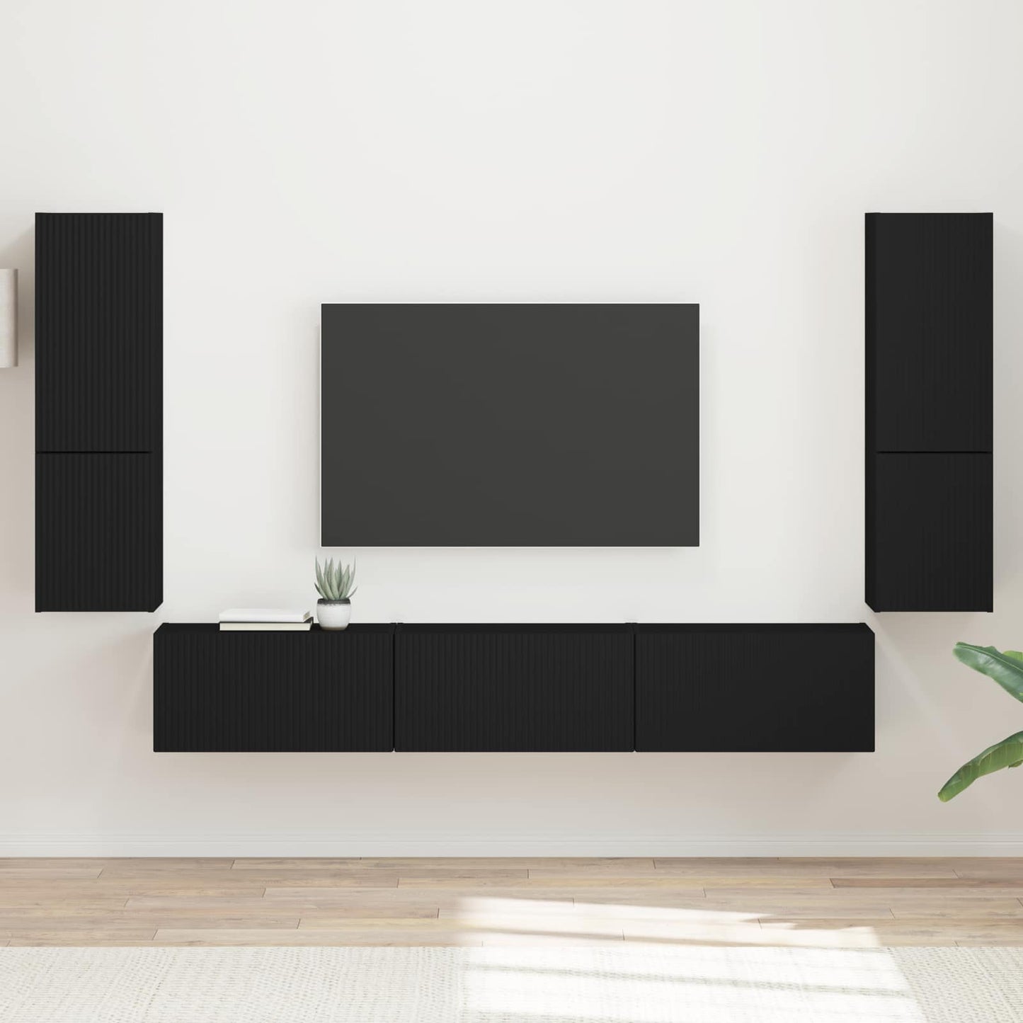 TV szekrény garnitúra 4 db Fekete Szerelt Fa