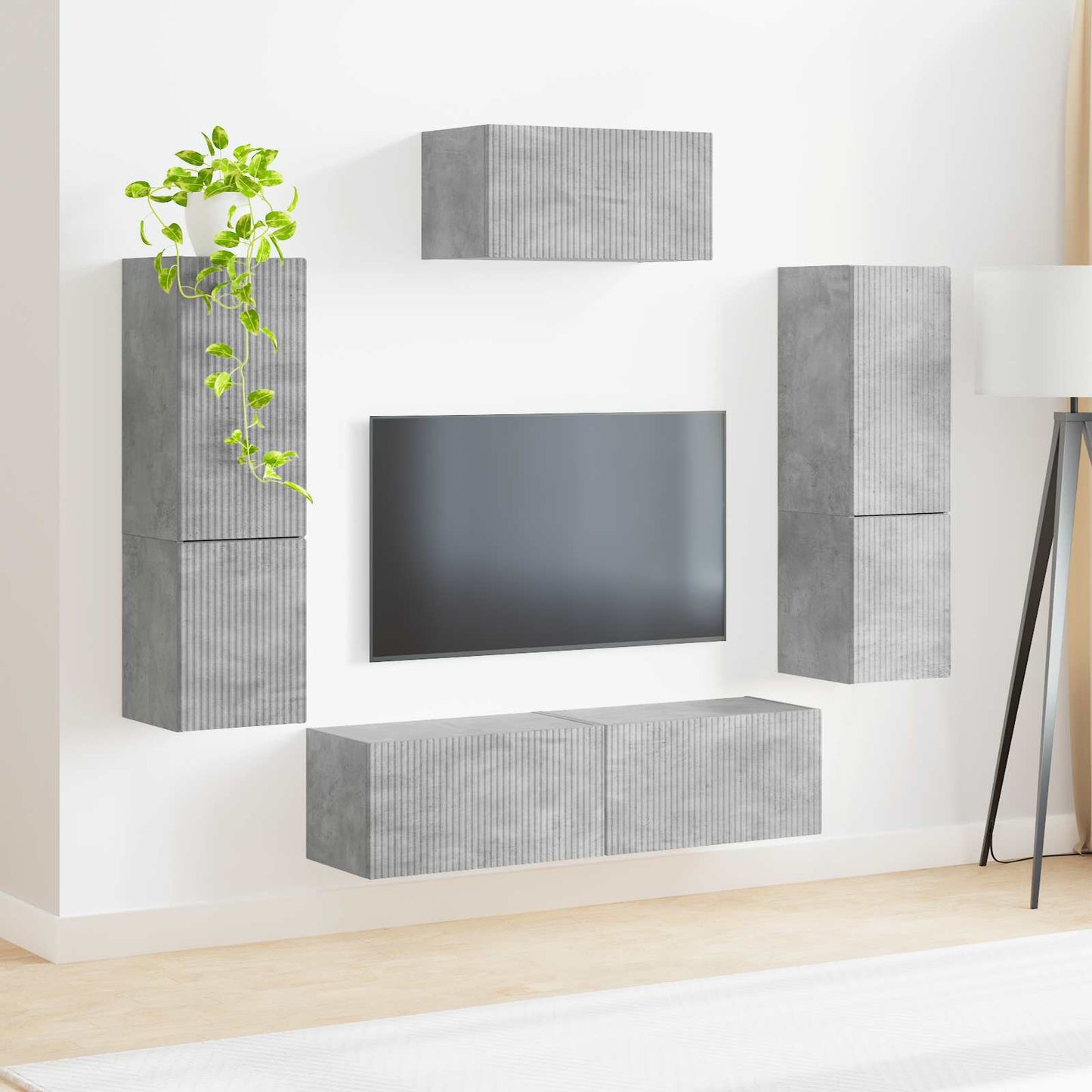 TV szekrény garnitúra 4 pcs Beton Szürke Szerelt Fa