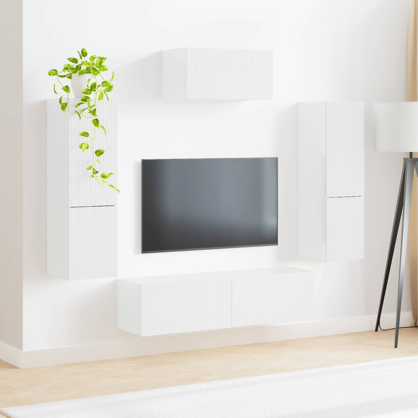 TV szekrény garnitúra 4 pcs Magas Fényű Fehér Szerelt Fa