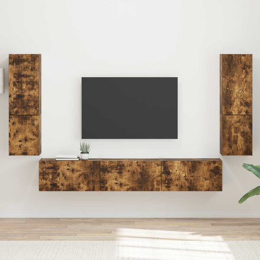 TV szekrény garnitúra 4 pcs Füstölt tölgy Faanyag
