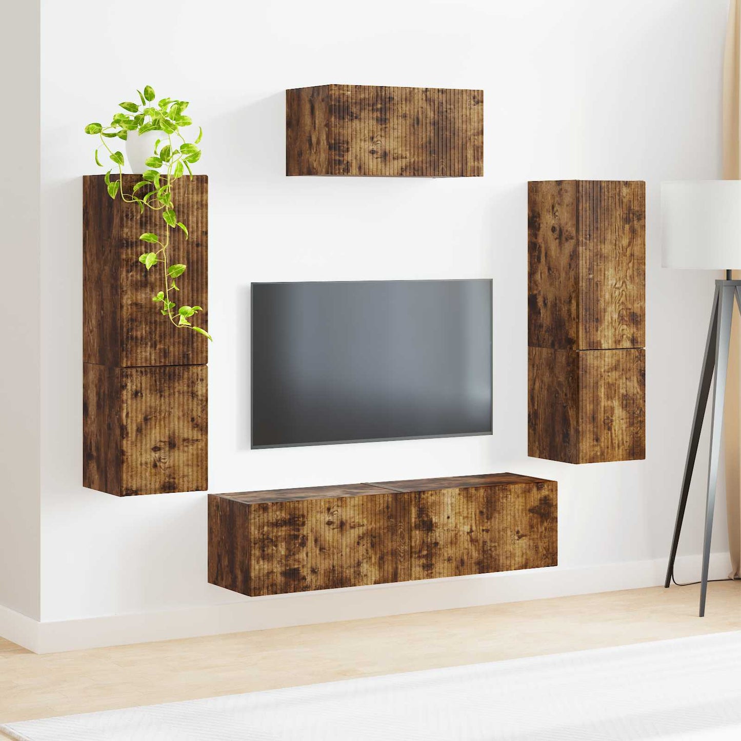 TV szekrény garnitúra 4 pcs Füstölt tölgy Faanyag