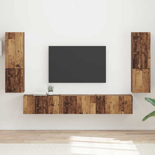 TV szekrény garnitúra Falra szerelhető 4 pcs Öreg fa Faanyag
