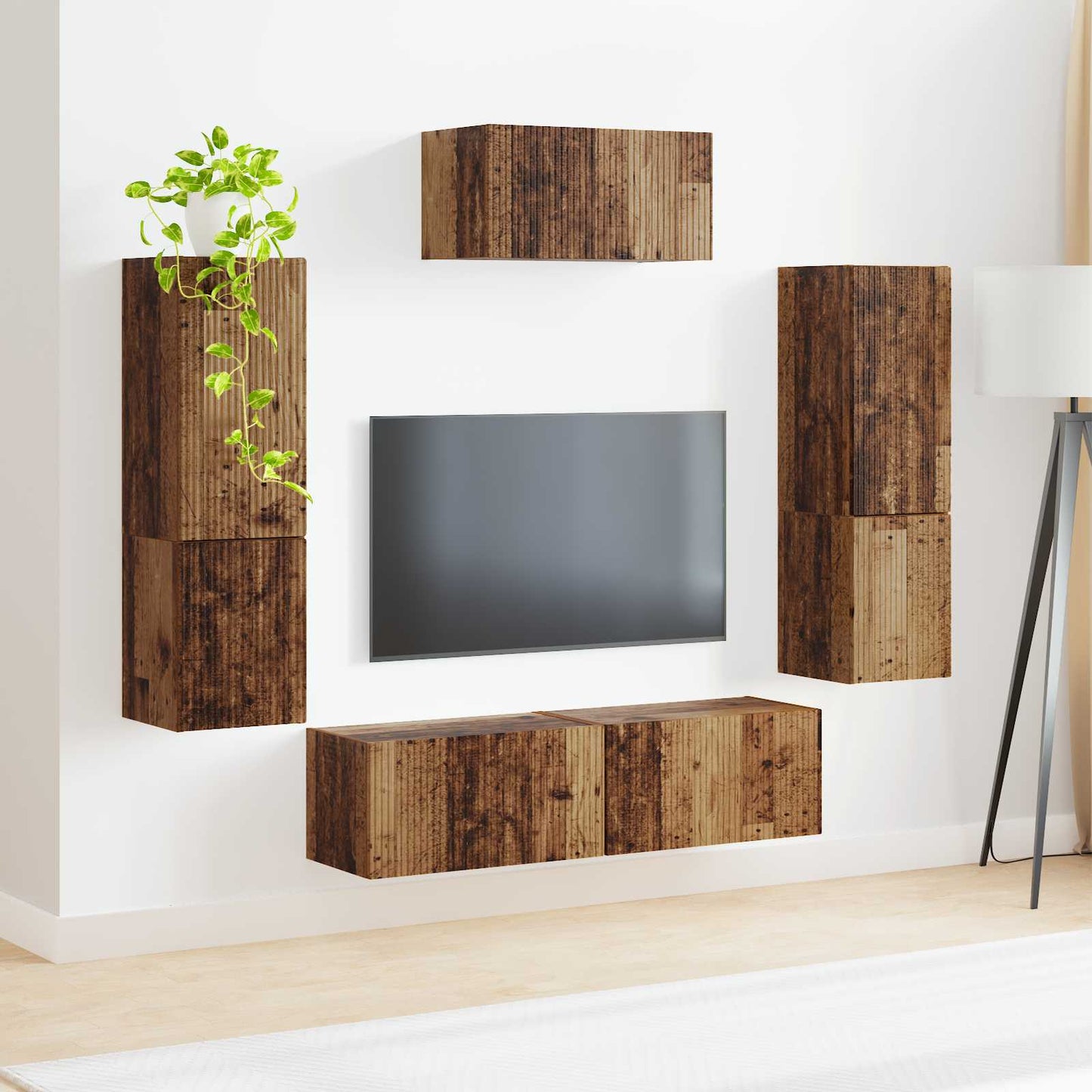 TV szekrény garnitúra Falra szerelhető 4 pcs Öreg fa Faanyag