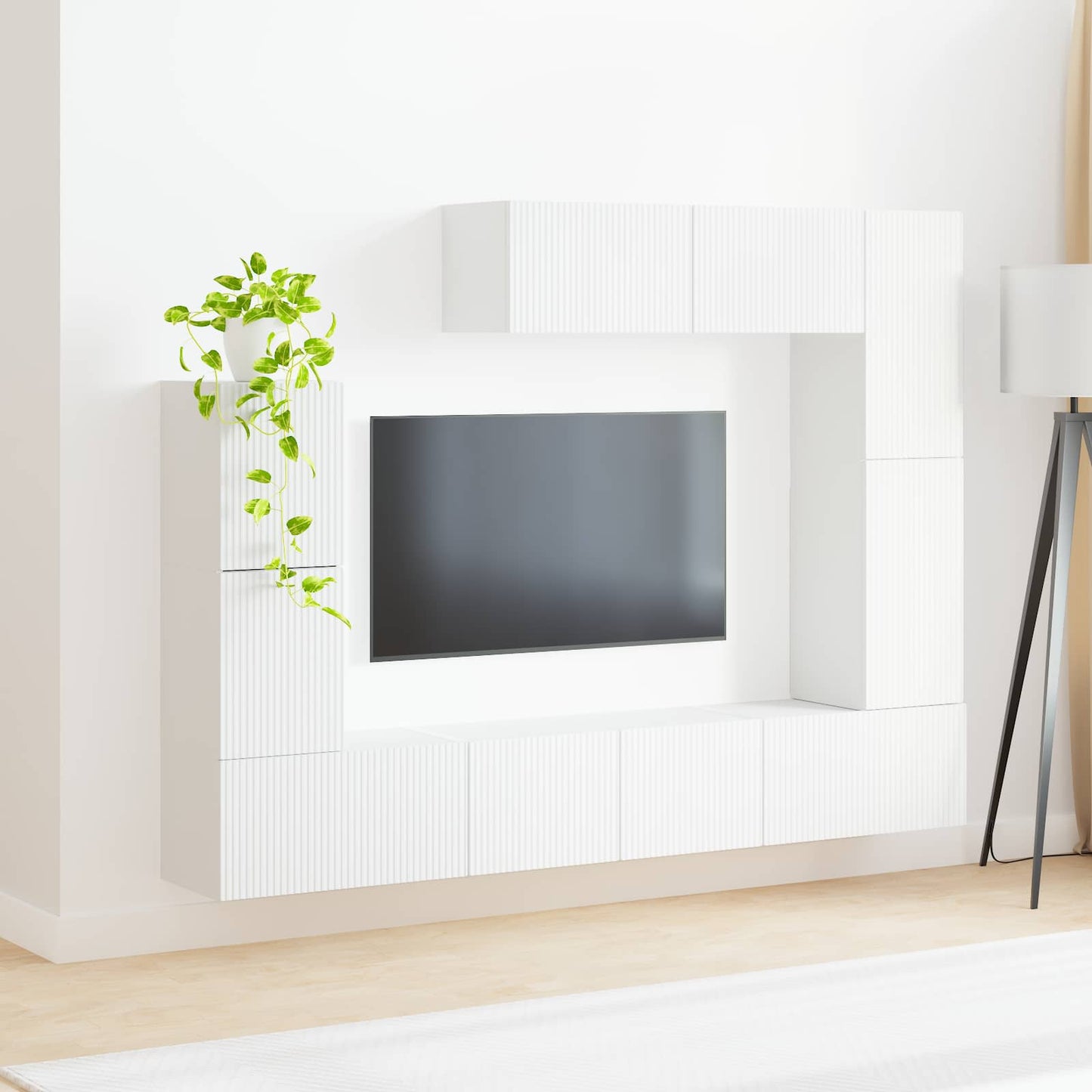 TV szekrény garnitúra Falra szerelhető 5 pcs Fehér Faanyag