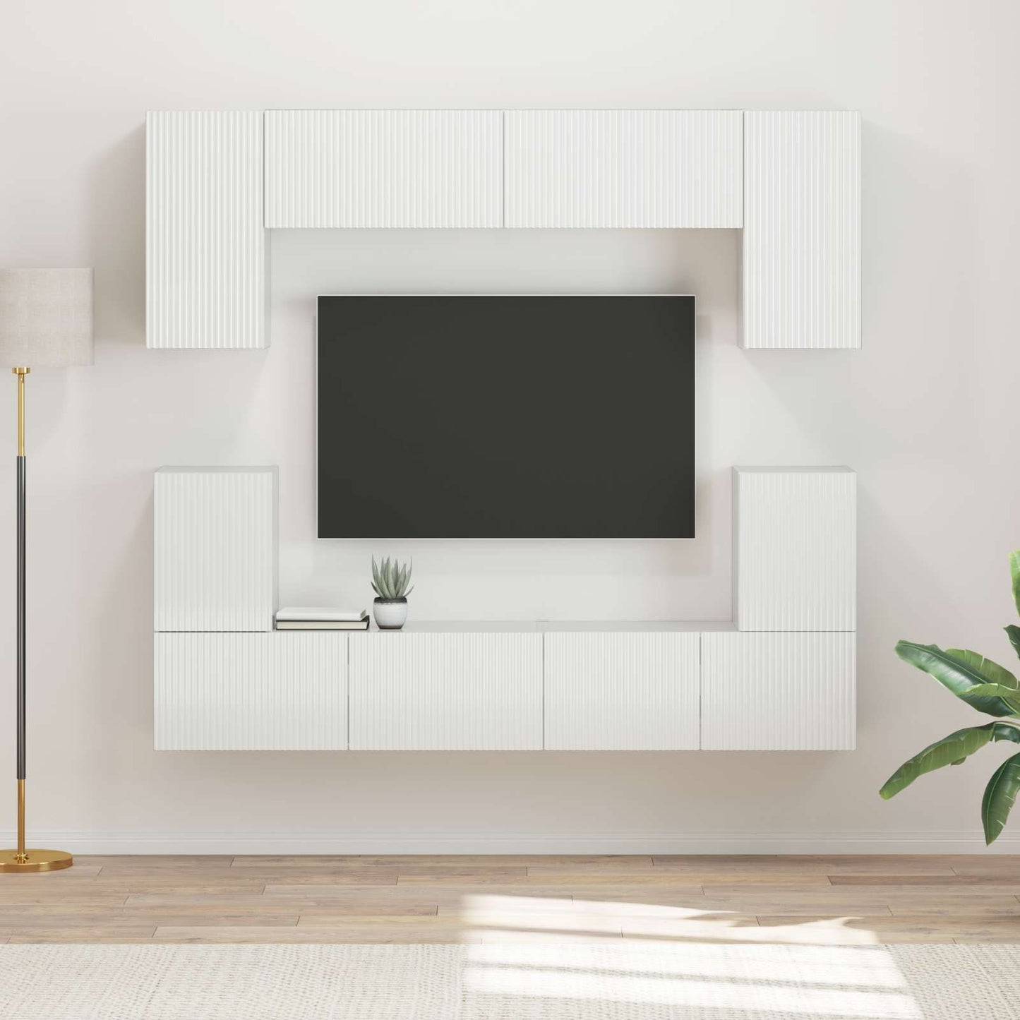 TV szekrény garnitúra 5 pcs Magas Fényű Fehér Faanyag