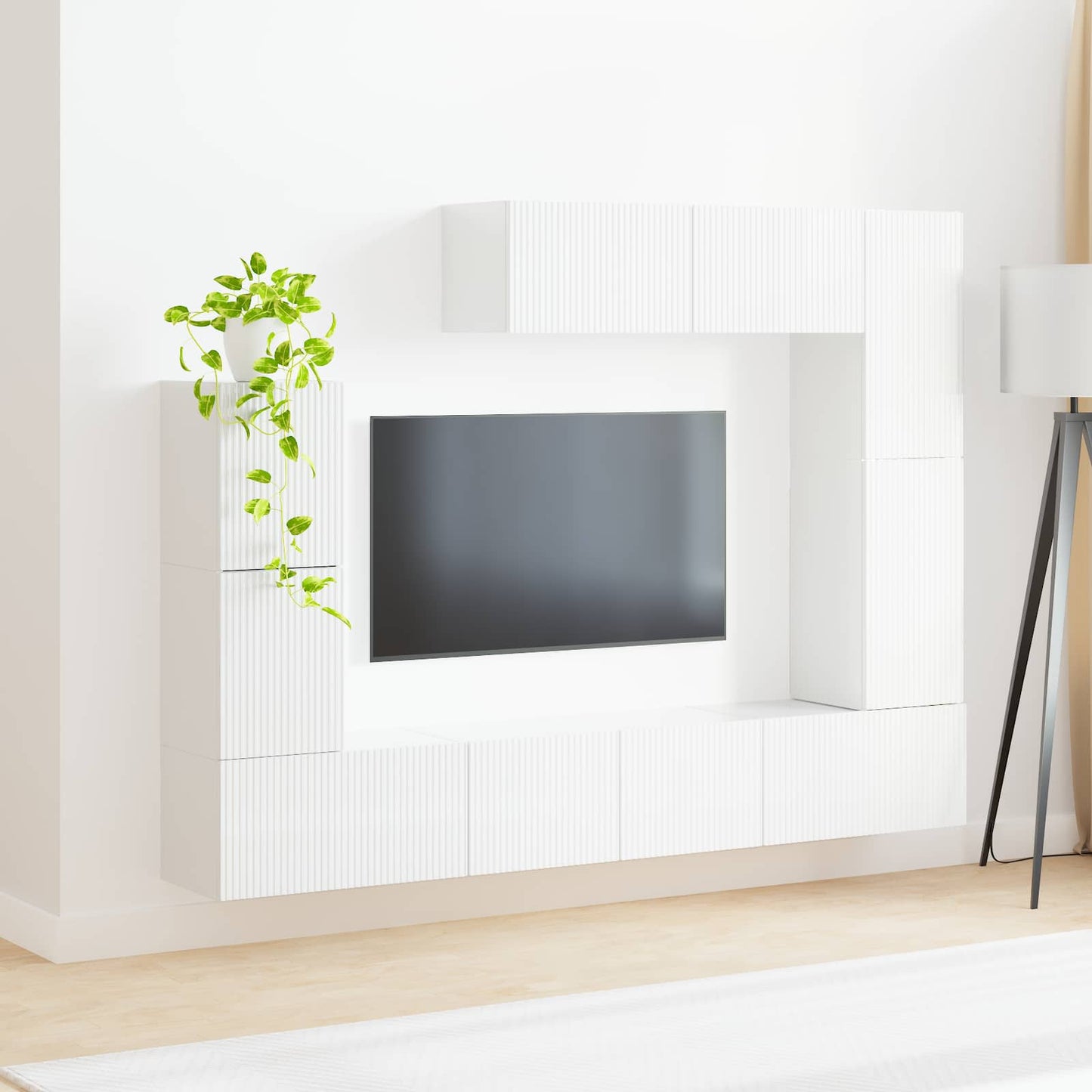 TV szekrény garnitúra 5 pcs Magas Fényű Fehér Faanyag