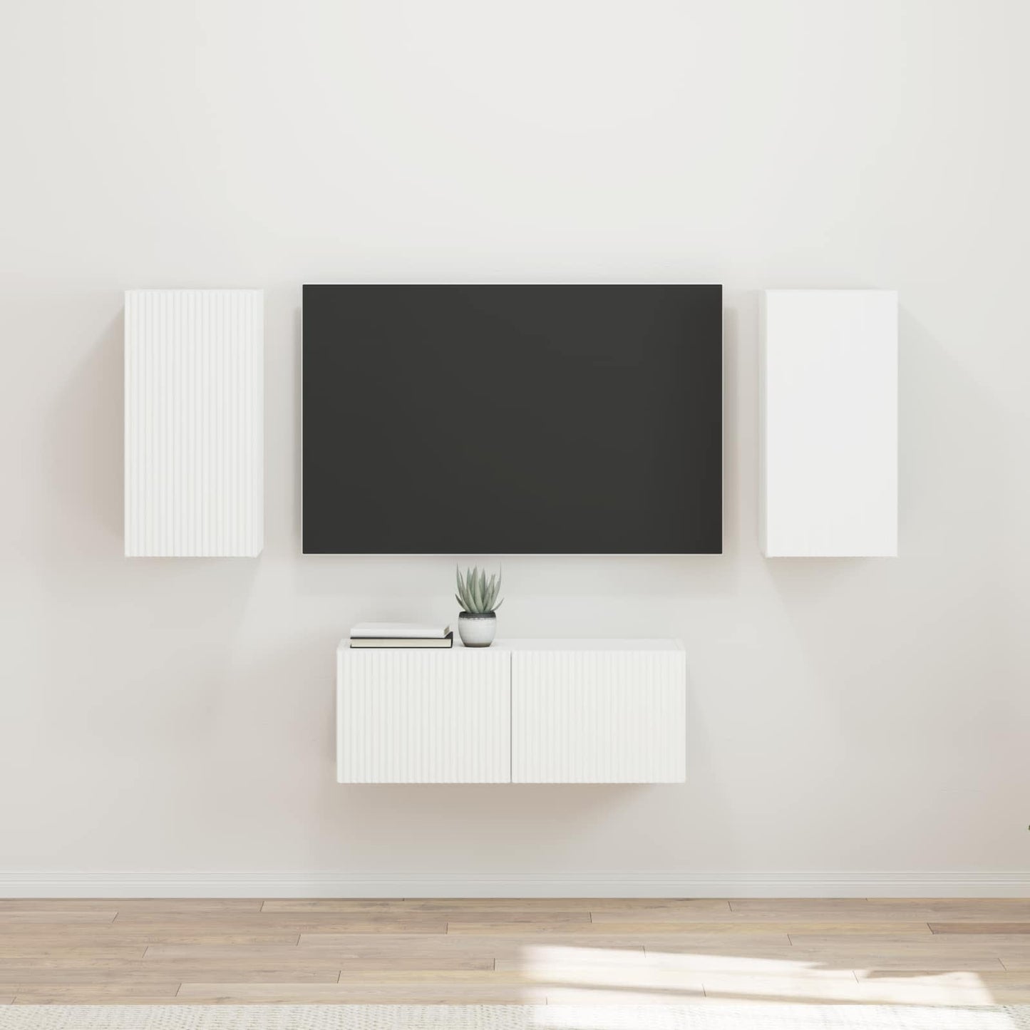 TV szekrény garnitúra Falra szerelhető 6 pcs Fehér Faanyag