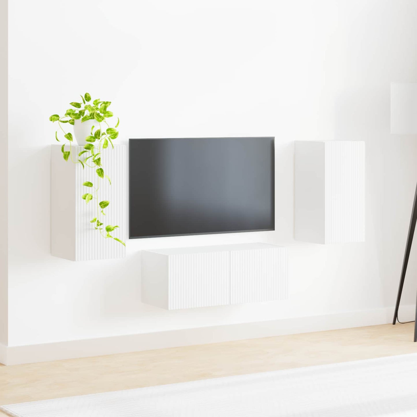 TV szekrény garnitúra Falra szerelhető 6 pcs Fehér Faanyag