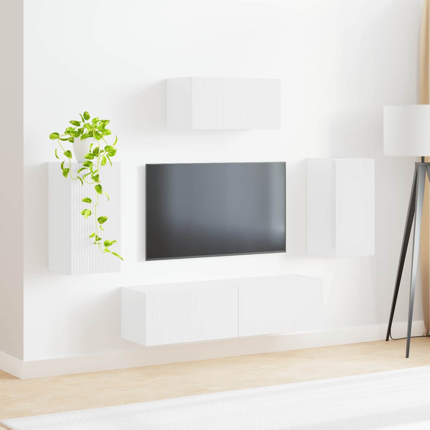 TV szekrény garnitúra 5 pcs Magas Fényű Fehér Faanyag