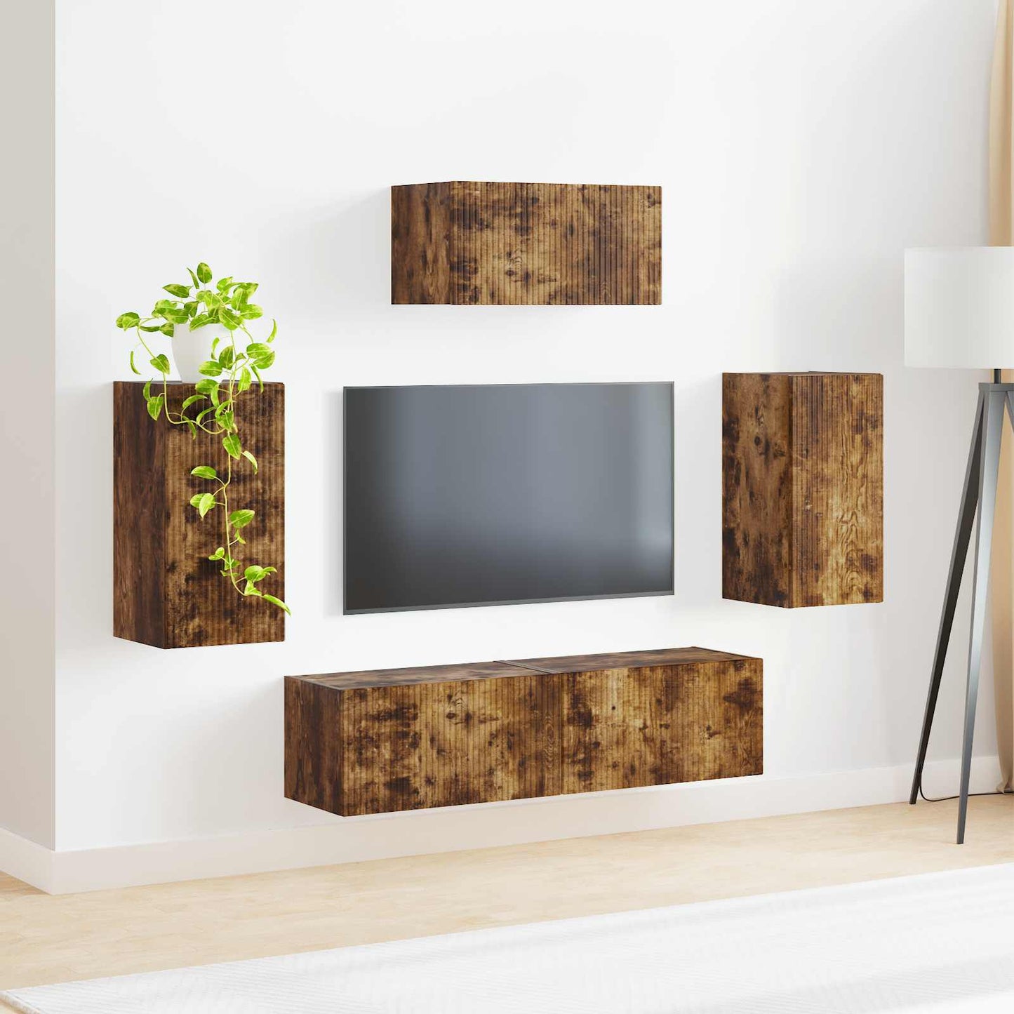 TV szekrény garnitúra 5 pcs Füstölt tölgy Szerelt Fa