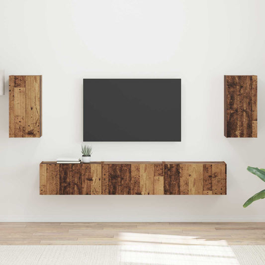 TV szekrény garnitúra Falra szerelhető 5 pcs Öreg fa Faanyag