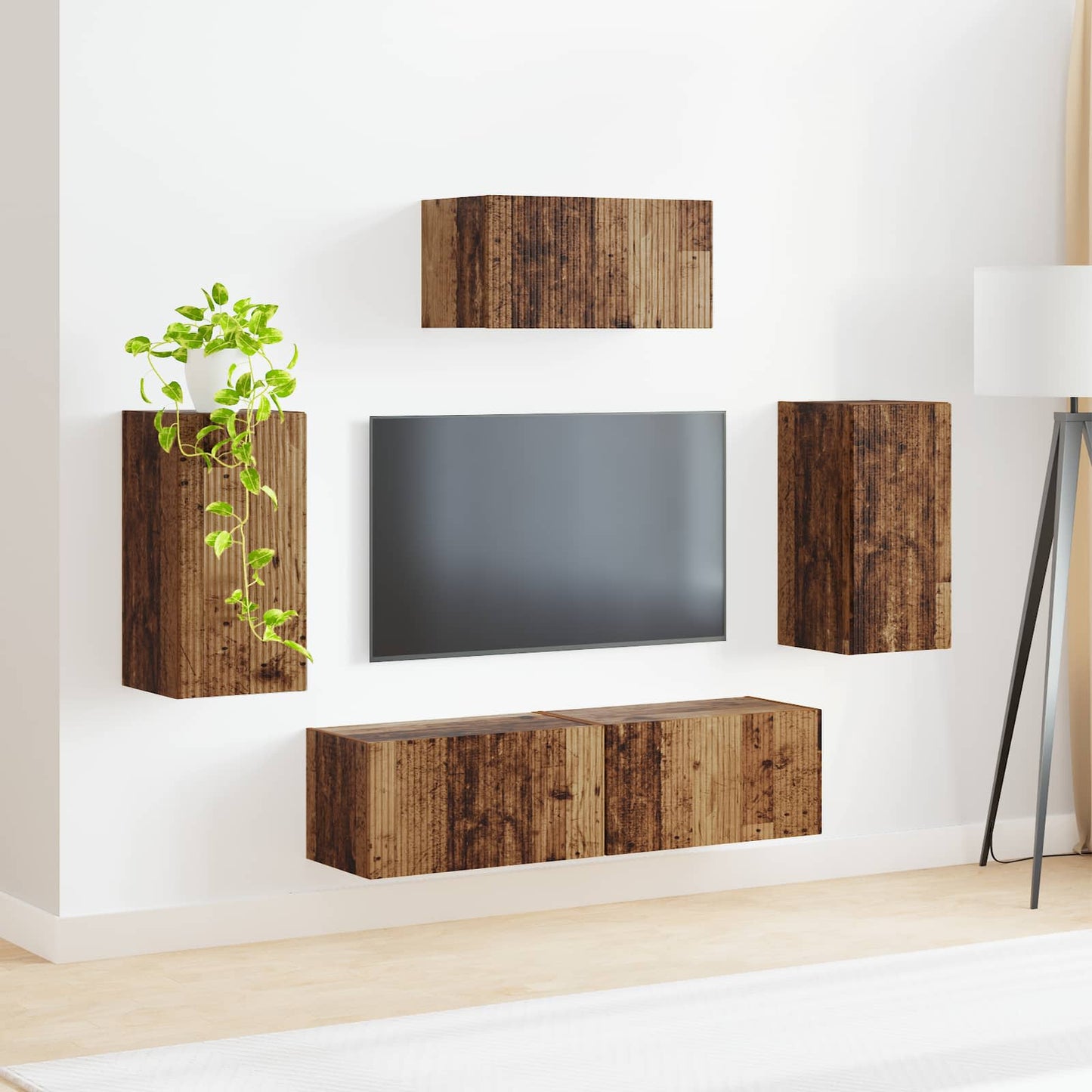 TV szekrény garnitúra 5 pcs Öreg fa Szerelt Fa